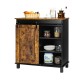 Industrial storage cabinet with rustic brown finish, sliding barn door, and 3-tier shelves for versatile kitchen.