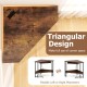 Triangle corner desk in rustic brown with integrated charging station and keyboard tray, ideal for maximizing corner.