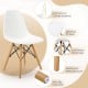 White ergonomic dining chair with solid beech wood legs and anti-slip foot pads, designed for comfort and stability.