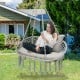 Hammock chair for two with gray cushion, featuring a macrame design, perfect for relaxing in your backyard.