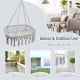 Gray 2-person macrame hammock chair with cushion, perfect for indoor and outdoor relaxation in any space.