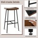 Industrial saddle bar stool with powder-coated metal legs and contoured MDF seat, ideal for kitchen or bar use.