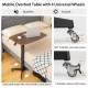 Height adjustable mobile overbed table in brown with 360° wheels, perfect for reading or working in various settings.
