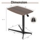 Height adjustable mobile standing desk in brown with lockable wheels, dimensions 36"x19", ideal for versatile use.