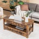Lift top coffee table in rustic brown with two storage drawers, ideal for working or dining in a stylish living room.