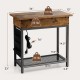 Industrial end table in rustic brown with charging station, flip top, and ample storage for bedroom or living room use.