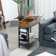 Industrial end table with a rustic brown finish, showcasing a flip top and accessible charging ports for convenient.