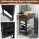 Industrial end table with charging station, rustic brown finish, featuring storage bags and power outlets for.