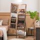 Freestanding jewelry cabinet in rustic brown with full-length mirror, LED lights, and multiple storage compartments for.