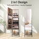 Freestanding jewelry cabinet with full-length mirror in rustic brown, featuring multiple storage compartments and LED.