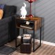 Industrial side table with open storage, MDF top and anti-rust steel frame, perfect for compact spaces in living rooms.