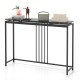 48-inch console table with a black powder-coated steel frame and faux marble top, perfect for entryways or living rooms.