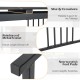 Close-up of the reinforced metal frame and sturdy crossbars of a 48-inch black console table for enhanced stability.
