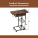C-shaped end side table in rustic brown with charging station, wheels, and dimensions for easy placement beside.