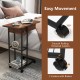 C-shaped end side table in rustic brown featuring smooth-rolling casters and a sturdy frame, perfect for versatile use.