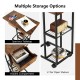 C-shaped end side table in rustic brown with spacious tabletop, hidden compartment, and 2-tier open shelves for.