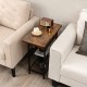 Rustic brown side end table with charging station, flip-up top, and open storage, ideal for living room convenience.