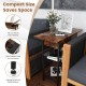 Side end table in rustic brown with flip-up top, charging station, and adjustable foot pads for living room convenience.