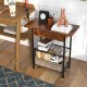 Rustic brown side end table with a flip-up top, showcasing adjustable foot pads and enclosed storage for versatile use.