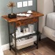 Rustic brown side end table with flip-up top, enclosed storage, and wire management design, perfect for living room.