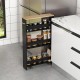Rolling kitchen slim storage cart in black with three tiers, handle, and silent casters for easy mobility in narrow.