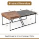Dimensions of a coffee table set with powder-coated metal legs, featuring a unique trapezoid shape and spacious.