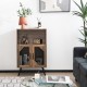 Rustic brown 2-door farmhouse kitchen storage bar cabinet with wine rack and glass holder, featuring a stylish metal.