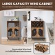 2-door farmhouse kitchen storage bar cabinet in rustic brown with 11-bottle wine rack and glass holder for versatile.