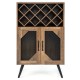 Farmhouse kitchen storage bar cabinet in rustic brown with 11-bottle wine rack and metal mesh doors for stylish.