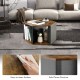 Hexagonal side end table with a wooden top and gray finish, featuring open storage compartments for versatile use.
