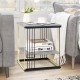 Square side end table in gray with gold accents, featuring a removable shelf for versatile storage in small spaces.