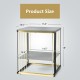 2-tier square side end table with gray MDF top, black metal frame, and gold accents, perfect for small spaces.