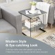 Square gray side end table with removable shelf, featuring a chic metal frame and elegant gold accents for stylish.