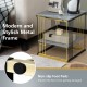 Square 2-tier side table with gray MDF top, gold metal frame, and removable shelf, perfect for small spaces.
