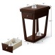 2-tier rubber wood end table with drawer and shelf, featuring a rustic design, ideal for small spaces in living rooms.