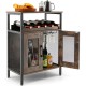 Industrial sideboard buffet cabinet in rustic brown with removable wine rack, metal mesh doors, and versatile storage.