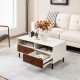 Modern rectangle coffee table with white finish, two drawers, and storage shelf, perfect for living room or study.