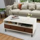 Modern rectangle coffee table with storage shelves and drawers in white, perfect for living rooms or bedrooms.