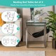 Modern nesting end table set of 2 with tempered glass top and steel frame, perfect for space-saving in any room.