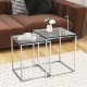 Modern nesting coffee table set with a sleek silver steel frame and tempered glass top, perfect for contemporary.