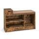 Entryway storage shoe bench in rustic brown with padded cushion, 1 drawer, and 3 open compartments for tidy.