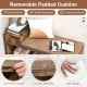 Removable padded cushion on a rustic brown entryway shoe bench with storage drawer and open compartments for.