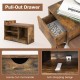 Entryway storage shoe bench in rustic brown with pull-out drawer, open compartments, and soft padded cushion for.