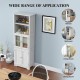 Freestanding white bathroom cabinet with 2 open shelves, 2 doors, and adjustable shelves for versatile storage.