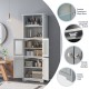 6-tier freestanding bathroom cabinet in white with tempered glass doors, adjustable shelves, and raised legs for.