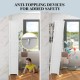 Freestanding white bathroom cabinet with anti-toppling devices, featuring 2 open shelves and adjustable storage for.