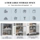 6-tier freestanding bathroom cabinet in white with 2 open shelves and adjustable shelves for versatile storage.