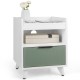 Modern white nightstand featuring a sliding drawer, open compartment, and LED lights for versatile bedroom use.