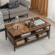 3-tier industrial style coffee table with heavy-duty metal frame, featuring a wide tabletop and open storage shelves.