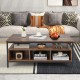 3-tier industrial style coffee table with storage cubbies, heavy-duty metal frame, perfect for living room use.